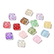 Spray Painted Transparent Glass Beads, Square, Mixed Color, 13.5x13.5x5mm, Hole: 1.2mm(GLAA-J102-05)