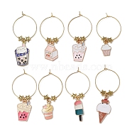 Dessert Theme Alloy Enamel Wine Glass Charms, with Brass Wine Glass Charm Rings and Star Alloy Beads, Mixed Color, 162mm, 8pcs/set(AJEW-JO00187)