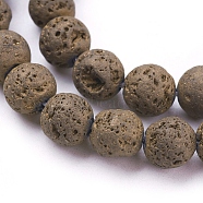 Vacuum Plating Electroplated Natural Lava Rock Bead Strands, Round, Golden Plated, 8~8.5mm, Hole: 1mm, about 48pcs/strand, 15.35 inch(39cm)(G-E432-8mm-05)