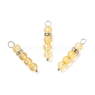 Natural Citrine Pendants, with Platinum Tone Brass Crystal Rhinestone Spacer Beads, 30~34x6.5mm, Hole: 3.3mm(PALLOY-JF01425-02)