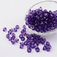 Faceted Bicone Transparent Acrylic Beads, Dyed, Purple, 4mm, Hole: 1mm, about 13000pcs/500g(DBB4mm-78)