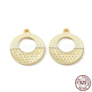 925 Sterling Silver Pendants, Flat Round with Polka Dot Charm, Textured, Real 18K Gold Plated, 16x14x1.2mm, Hole: 1.5mm(STER-C003-08G)