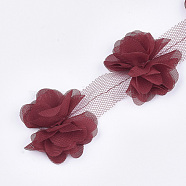 Organza Flower Ribbon, Costume Accessories, For Party Wedding Decoration and Earring Making, Dark Red, 50~60mm, about 10yard/bundle(FIND-S300-42I)
