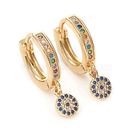 Brass Micro Pave Cubic Zirconia Huggie Hoop Earrings, Long-Lasting Plated, Flat Round, Colorful, Golden, 24mm, Pin: 1mm(EJEW-G276-20G)