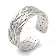 304 Stainless Steel Textured Open Cuff Ring for Women, Stainless Steel Color, Inner Diameter: 19mm(RJEW-I098-34P)