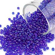 TOHO Round Seed Beads, Japanese Seed Beads, (87) Transparent AB Cobalt, 11/0, 2.2mm, Hole: 0.8mm, about 5555pcs/50g(SEED-XTR11-0087)