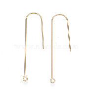 Brass Earring Hooks, with Horizontal Loop, Nickel Free, Real 18K Gold Plated, 45x10mm, Hole: 1.4mm, Pin: 1mm(X-KK-N231-53-NF)