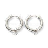 201 Stainless Steel Huggie Hoop Earring Findings, with Horizontal Loop and 316 Surgical Stainless Steel Pin, Stainless Steel Color, 20x18x3mm, Hole: 2.5mm, Pin: 1mm(STAS-P283-01E-P)