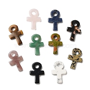 Natural & Synthetic Mixed Gemstone Pendants, Ankh Cross Charms, 29.5~30x20x5~5.5mm, Hole: 5mm(G-R492-03)