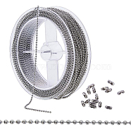 304 Stainless Steel Ball Chains, with Spool and Stainless Steel Ball Chain Connectors, Stainless Steel Color, 1.5mm(CHS-BC0001-05P-A)