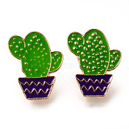 Alloy Enamel Brooches, Enamel Pin, with Brass Butterfly Clutches, Cactus, Light Gold, Cadmium Free & Nickel Free & Lead Free, Green, 23x19x2mm, Pin: 1mm(JEWB-N006-012-NR)