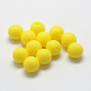 Food Grade Eco-Friendly Silicone Beads, Round, Yellow, 8~10mm, Hole: 1~2mm(SIL-R008A-18)