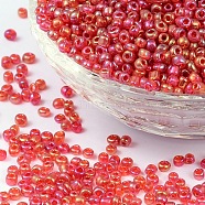 Round Glass Seed Beads, Transparent Colours Rainbow, Round, Red, 2mm(SEED-A007-2mm-165)