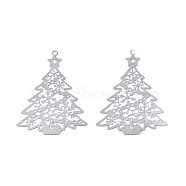 201 Stainless Steel Pendants, Etched Metal Embellishments, Christmas Tree, Stainless Steel Color, 53x39x0.3mm, Hole: 2mm(X-STAS-N102-11P)