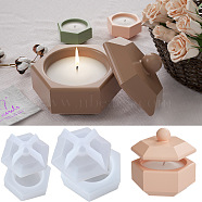 Hexagon Shape Candle Jar Molds, Silicone Concrete Molds for Candle Holder with Lids, Epoxy Resin Casting Molds, White, 78x96x84mm(DIY-K073-03)