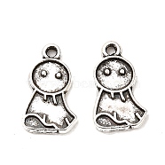 Tibetan Style Alloy Charms, Cadmium Free & Lead Free, Doll, Antique Silver, 13.5x8x1mm, Hole: 1.2mm(FIND-C043-001AS)