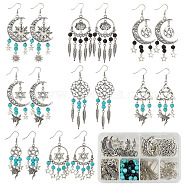 DIY Chandelier Earring Making Kit, Including Star & Moon & Fairy & Tree & Sun Alloy Pendants & Link Connectors, Synthetic Turquoise Beads, Brass Earring Hooks, Antique Silver & Platinum, 254Pcs/box(DIY-SC0020-32)