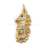Sea Horse Rack Plating Brass Micro Pave Clear Cubic Zirconia Pendants, with Jump Ring, Long-Lasting Plated, Lead Free & Cadmium Free, Real 18K Gold Plated, 20.7x9.8x3.3mm, Hole: 3mm(KK-K377-34G)
