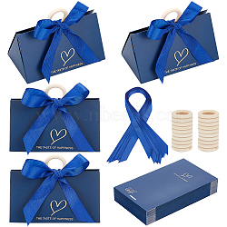 Handbag Shape Candy Packaging Box, Wedding Party Gift Box, with Ribbon and Word Best for You, Midnight Blue, Finish Product: 13x7.5x6.5cm(CON-WH0086-039C)