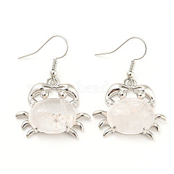 Natural Quartz Crystal Crab Dangle Earrings, Platinum Brass Earrings, 39x26mm(G-Z033-13P-01)