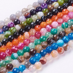 Faceted Round Dyed Natural Striped Agate/Banded Agate Beads Strands, Mixed Color, 6mm, Hole: 1mm, about 62pcs/strand, 15 inch(G-G581-6mm-M)