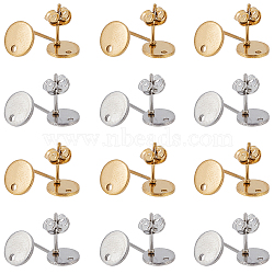 60Pcs 2 Colors 304 Stainless Steel Stud Earring Findings, with Ear Nuts/Earring Backs, Flat Round, Golden & Stainless Steel Color, 8x1mm, Hole: 1.2mm, Pin: 0.8mm, 30Pcs/color(STAS-SC0006-57)