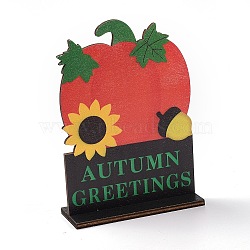 Natural Wood Display Decorations, Word Autumn Greetings with Pumpkin, Red, 100x40x451mm(DJEW-O001-26)
