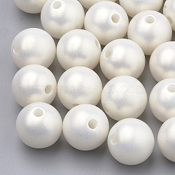 Spray Painted Style Acrylic Beads, Rubberized, Round, Creamy White, 11.5x12mm, Hole: 1.5mm(X-MACR-T010-12mm-08)