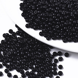 Opaque Colours Glass Beads, Round, Black, 4x3mm, Hole: 1mm, about 4500pcs/bag(SEED-S040-01A-01)