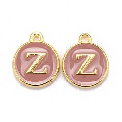 Golden Plated Alloy Enamel Charms, Cadmium Free & Lead Free, Enamelled Sequins, Flat Round with Letter, Pink, Letter.Z, 14x12x2mm, Hole: 1.5mm(X-ENAM-S118-07Z)