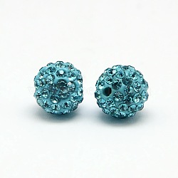 Polymer Clay Rhinestone Beads, Pave Disco Ball Beads, Grade A, Round, PP6, Aquamarine, PP6(1.3~1.35mm), 4mm, Hole: 1mm(X-RB-A053-4mm-03)