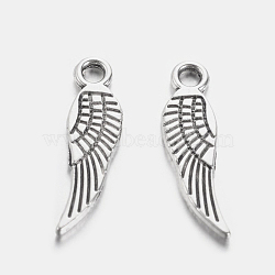 Tibetan Style Alloy Wing Charms, Lead Free & Cadmium Free & Nickel Free, Antique Silver, 17x5x1mm, Hole: 2mm, about 2530pcs/1000g(TIBEP-3344-AS-NR)