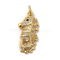 Sea Horse Rack Plating Brass Micro Pave Clear Cubic Zirconia Pendants, with Jump Ring, Long-Lasting Plated, Lead Free & Cadmium Free, Real 18K Gold Plated, 20.7x9.8x3.3mm, Hole: 3mm(KK-K377-34G)