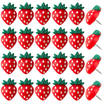 Strawberry Opaque Resin Map Pins, Iron Drawing Push Pins for Photo, Bulletin Board, Red, 19x13x7mm, Pin: 1mm, 60pcs/set