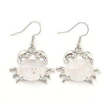 Natural Quartz Crystal Crab Dangle Earrings, Platinum Brass Earrings, 39x26mm
