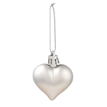 Valentine's Day Electroplate Plastic Heart Pendants Decorations, Nylon Rope Christmas Tree Hanging Ornaments, Silver, 150mm, 12pcs/box