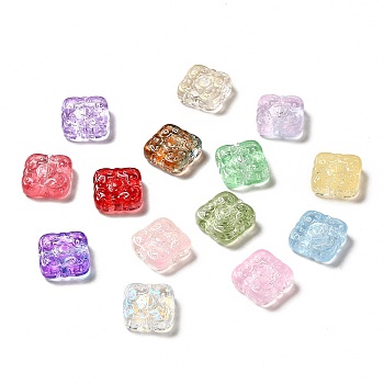Spray Painted Transparent Glass Beads, Square, Mixed Color, 13.5x13.5x5mm, Hole: 1.2mm