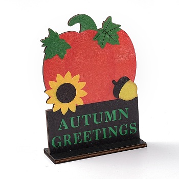 Natural Wood Display Decorations, Word Autumn Greetings with Pumpkin, Red, 100x40x451mm
