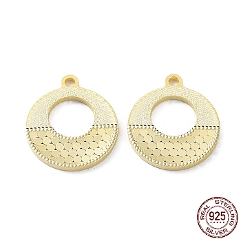 925 Sterling Silver Pendants, Flat Round with Polka Dot Charm, Textured, Real 18K Gold Plated, 16x14x1.2mm, Hole: 1.5mm