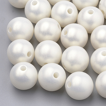 Spray Painted Style Acrylic Beads, Rubberized, Round, Creamy White, 11.5x12mm, Hole: 1.5mm