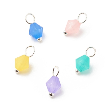 Frosted Acrylic Charms, with Brass Findings, Mixed Color, Cone, Silver, 10~11.5x5.5mm, Hole: 2.5~3mm