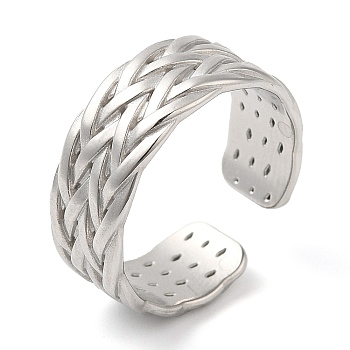 304 Stainless Steel Textured Open Cuff Ring for Women, Stainless Steel Color, Inner Diameter: 19mm