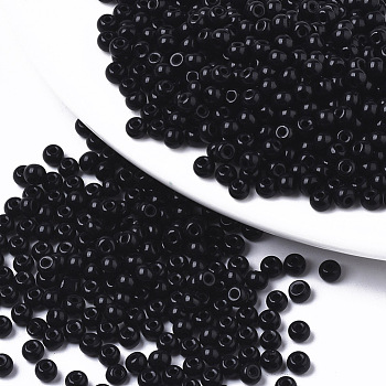Opaque Colours Glass Beads, Round, Black, 4x3mm, Hole: 1mm, about 4500pcs/bag