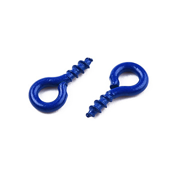 Spray Painted Iron Screw Eye Pin Peg Bails, For Half Drilled Beads, Cadmium Free & Nickel Free & Lead Free, Dark Blue, 8x4x1mm, Hole: 2mm, Pin: 1.4mm
