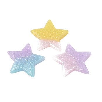 Resin Cabochons, with Glitter Powder, Imitation Jelly, Star, Mixed Color, 35x37x4mm