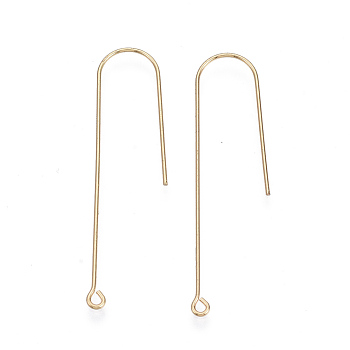 Brass Earring Hooks, with Horizontal Loop, Nickel Free, Real 18K Gold Plated, 45x10mm, Hole: 1.4mm, Pin: 1mm