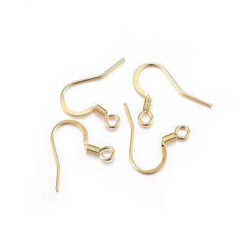 304 Stainless Steel French Earring Hooks, Flat Earring Hooks, Ear Wire, with Horizontal Loop, Real 18K Gold Plated, 15x17x2mm, Hole: 2mm, Pin: 0.7mm