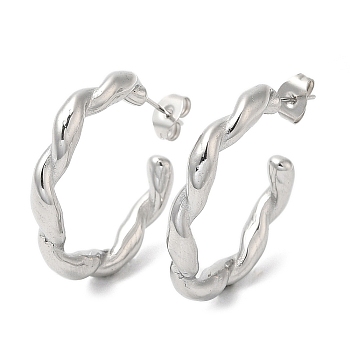 304 Stainless Steel Twist Ring Stud Earrings, Half Hoop Earrings, Stainless Steel Color, 28.5x4mm