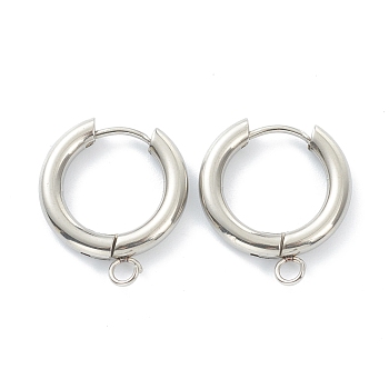 201 Stainless Steel Huggie Hoop Earring Findings, with Horizontal Loop and 316 Surgical Stainless Steel Pin, Stainless Steel Color, 20x18x3mm, Hole: 2.5mm, Pin: 1mm
