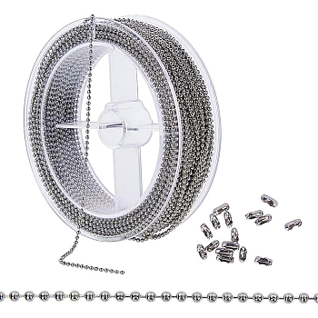 304 Stainless Steel Ball Chains, with Spool and Stainless Steel Ball Chain Connectors, Stainless Steel Color, 1.5mm